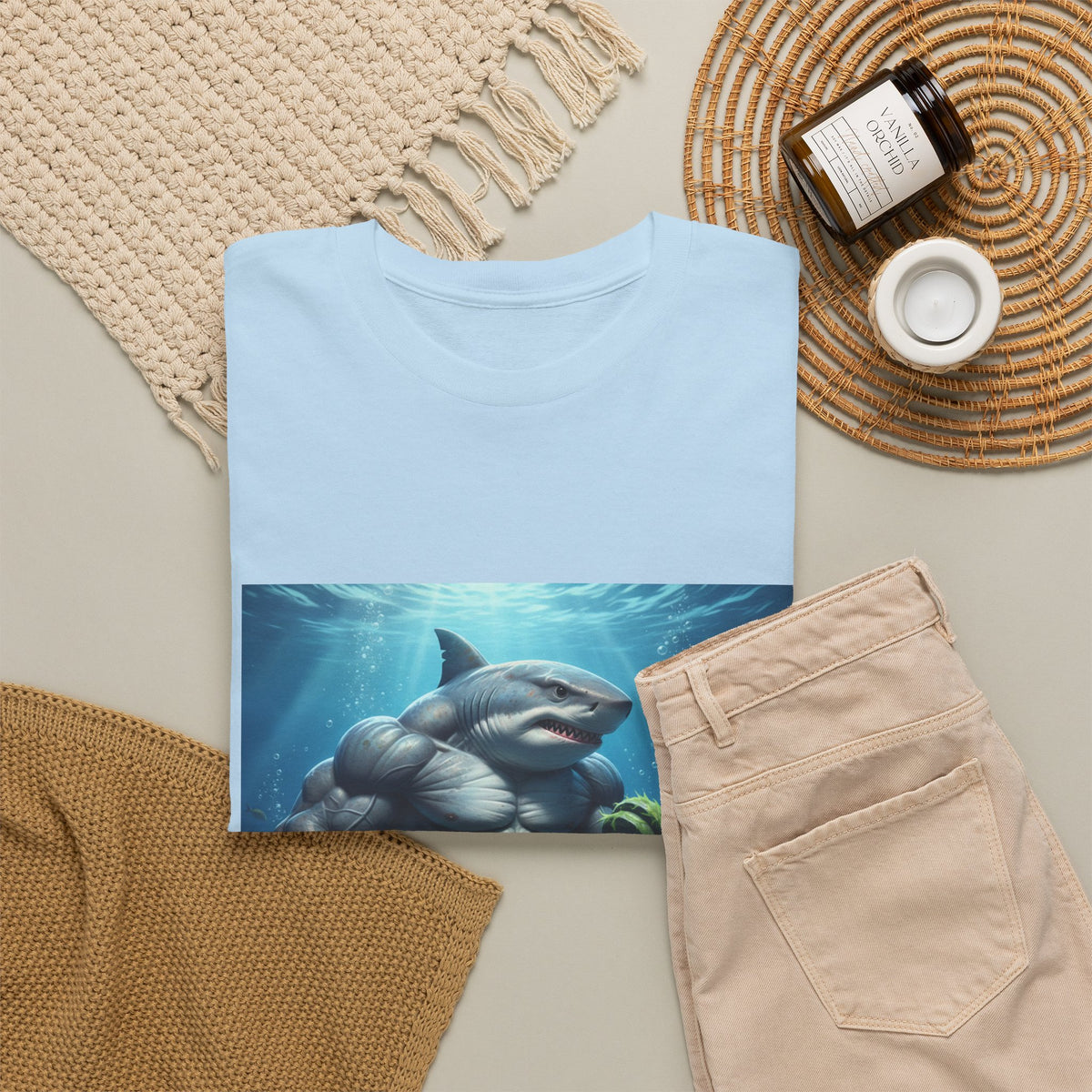 Shark Warrior Tee — Muscled Shark Underwater Graphic T-Shirt