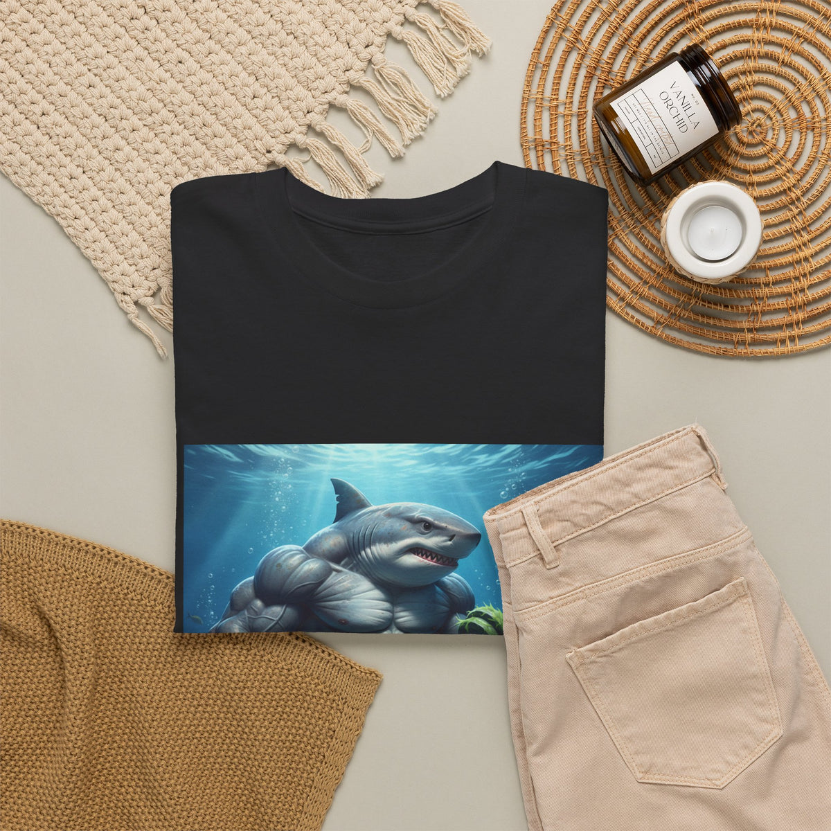 Shark Warrior Tee — Muscled Shark Underwater Graphic T-Shirt