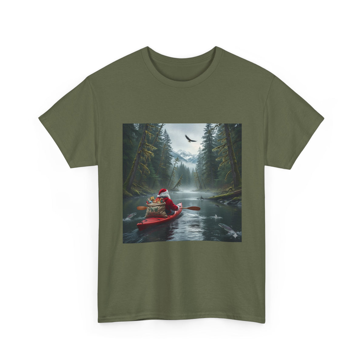 PNW Santa Kayak Tee — Outdoor Christmas Adventure T-Shirt