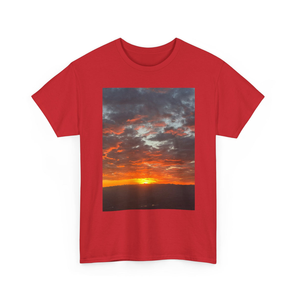 Sunset Horizon T-Shirt — Vibrant Mountain Sunrise Photo Tee