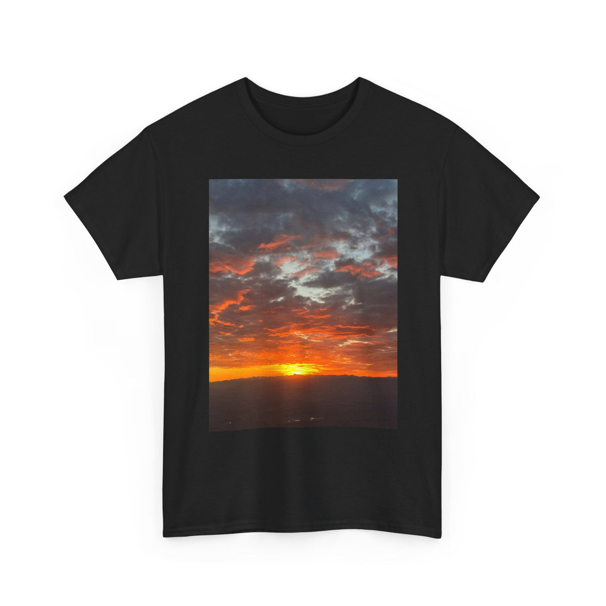 Sunset Horizon T-Shirt — Vibrant Mountain Sunrise Photo Tee