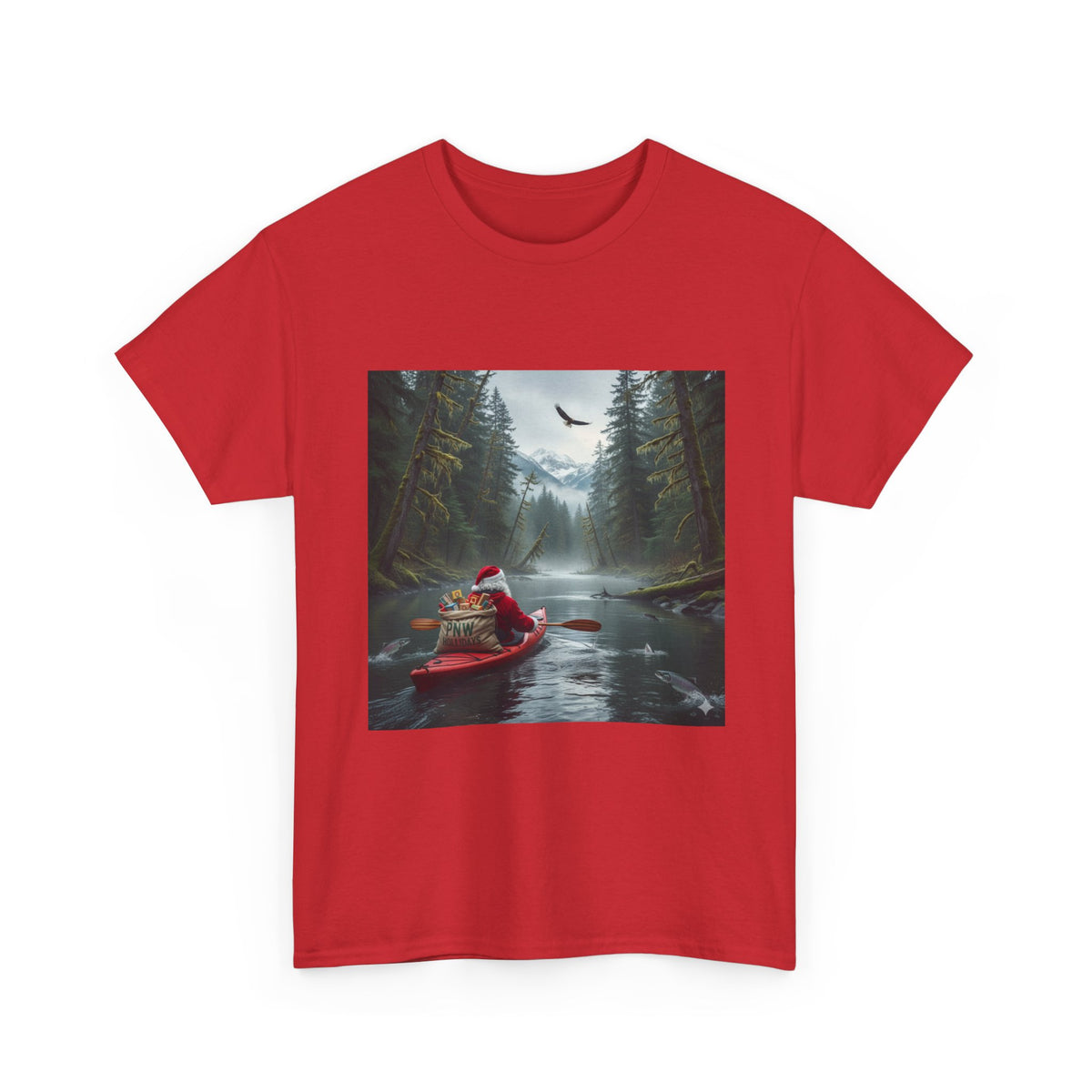 PNW Santa Kayak Tee — Outdoor Christmas Adventure T-Shirt