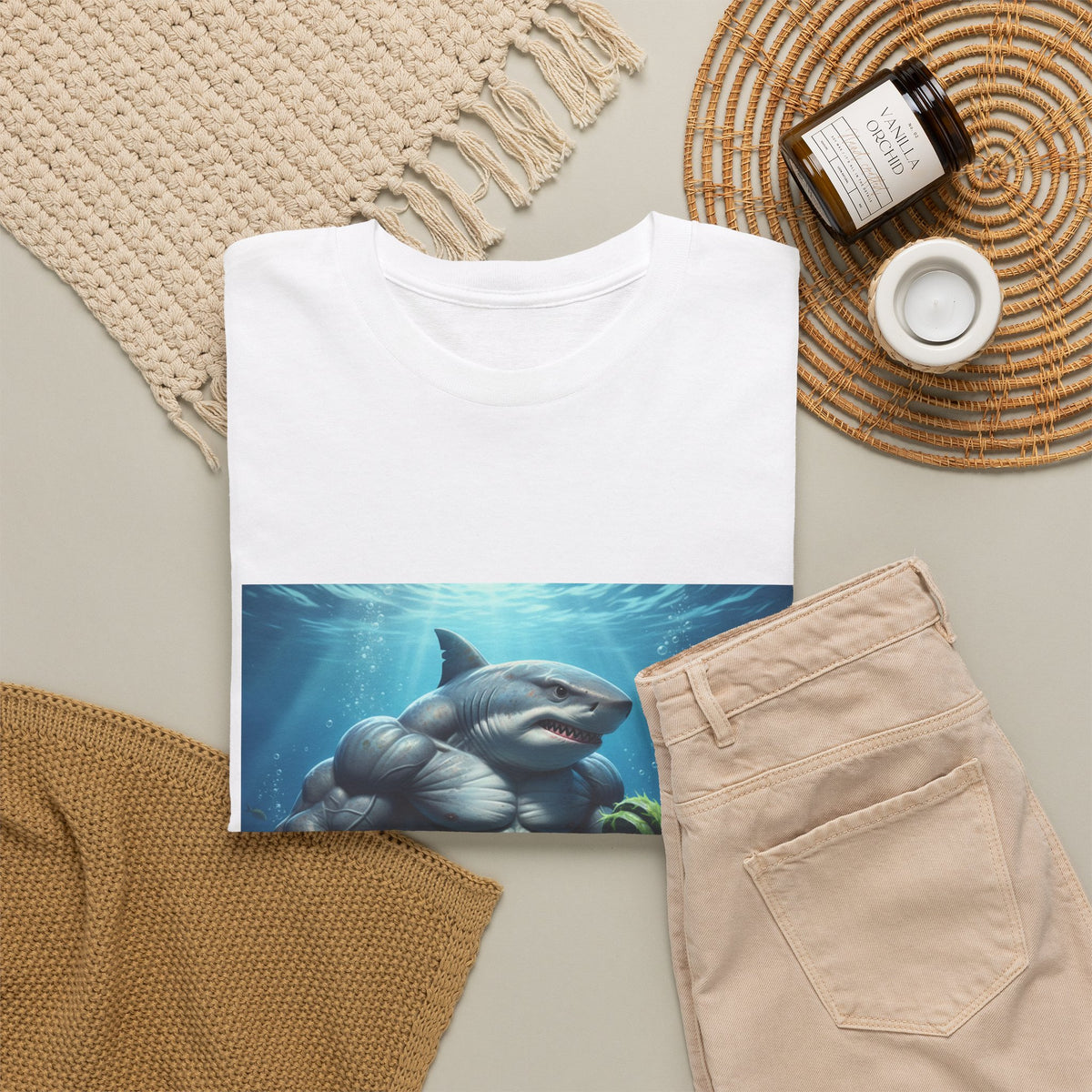 Shark Warrior Tee — Muscled Shark Underwater Graphic T-Shirt