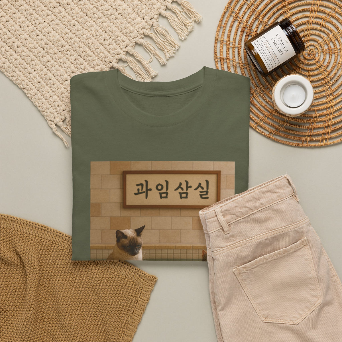 Korean Cat Spa Tee — Cute Cats Relaxing (Korean Sign 디자인)