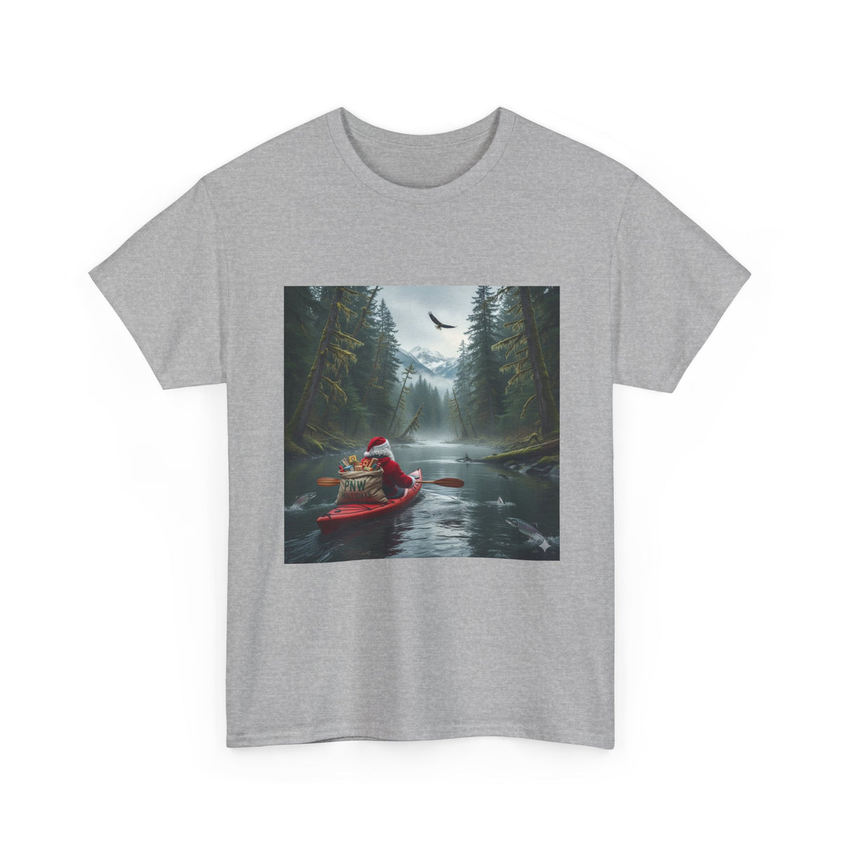 PNW Santa Kayak Tee — Outdoor Christmas Adventure T-Shirt