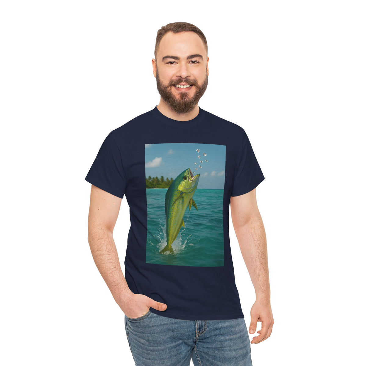 Mahi Mahi Jump T-Shirt — Tropical Fishing Tee for Anglers & Beach Lovers