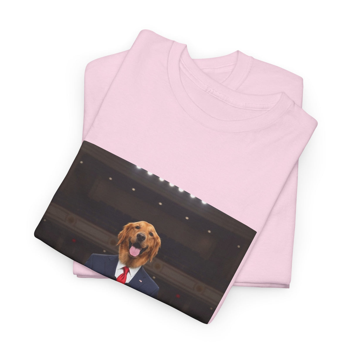 President Dog T-Shirt — Funny Golden Retriever at Podium Political Humor Tee