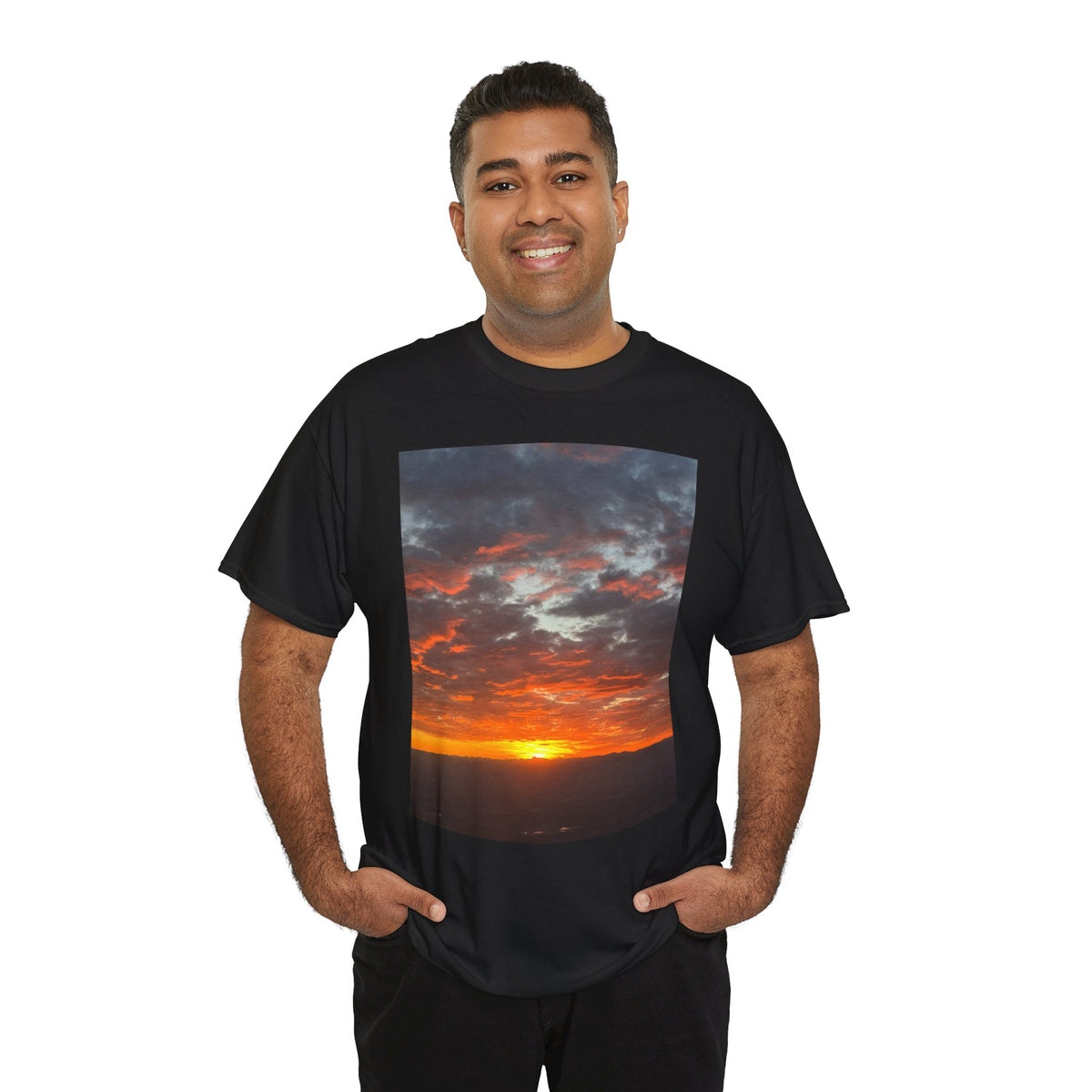 Sunset Horizon T-Shirt — Vibrant Mountain Sunrise Photo Tee