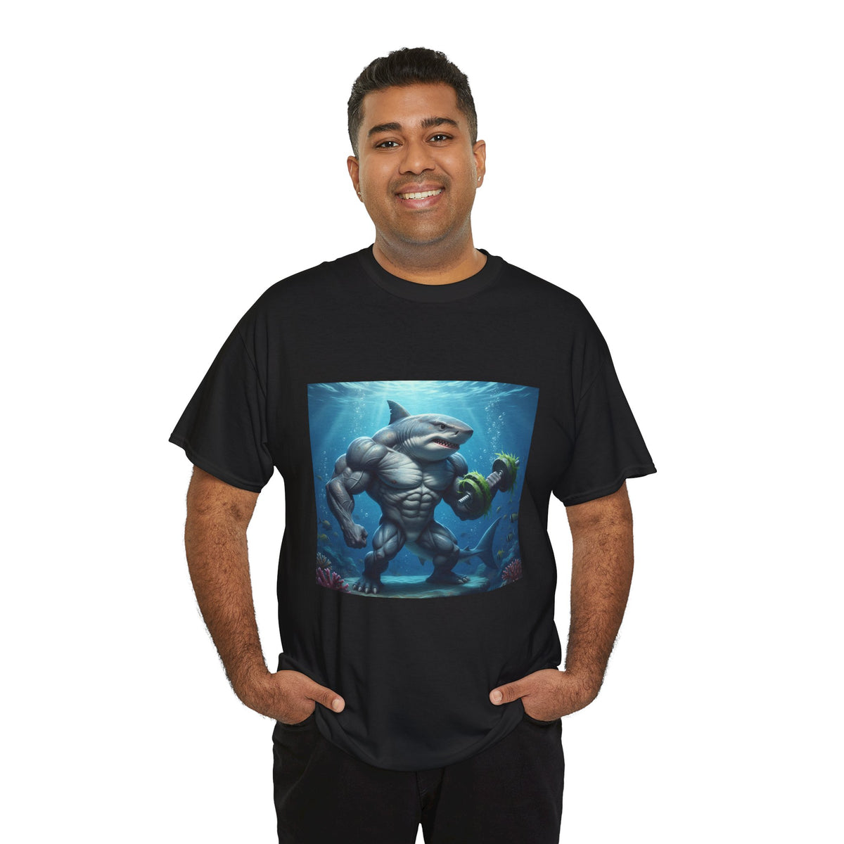Shark Warrior Tee — Muscled Shark Underwater Graphic T-Shirt