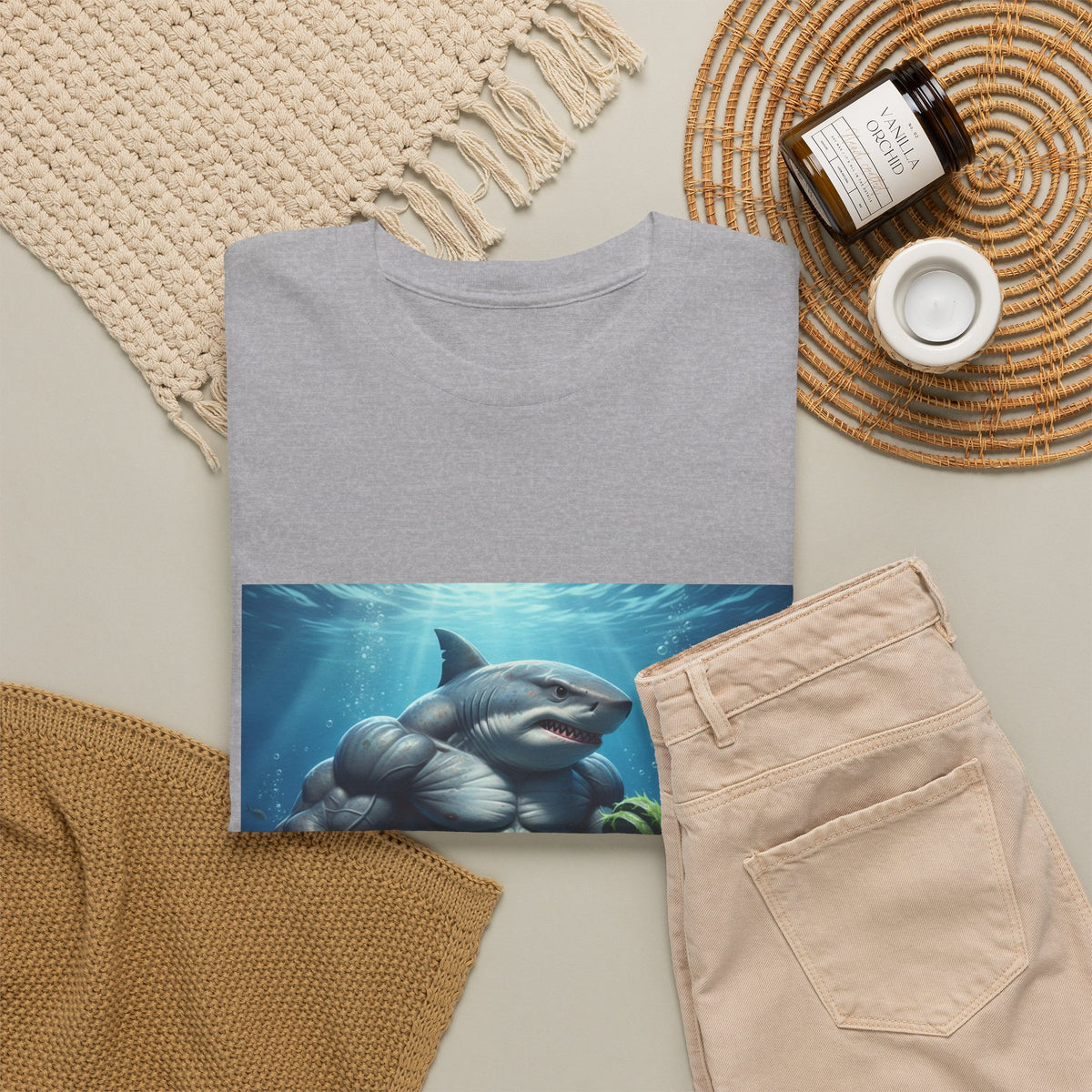 Shark Warrior Tee — Muscled Shark Underwater Graphic T-Shirt