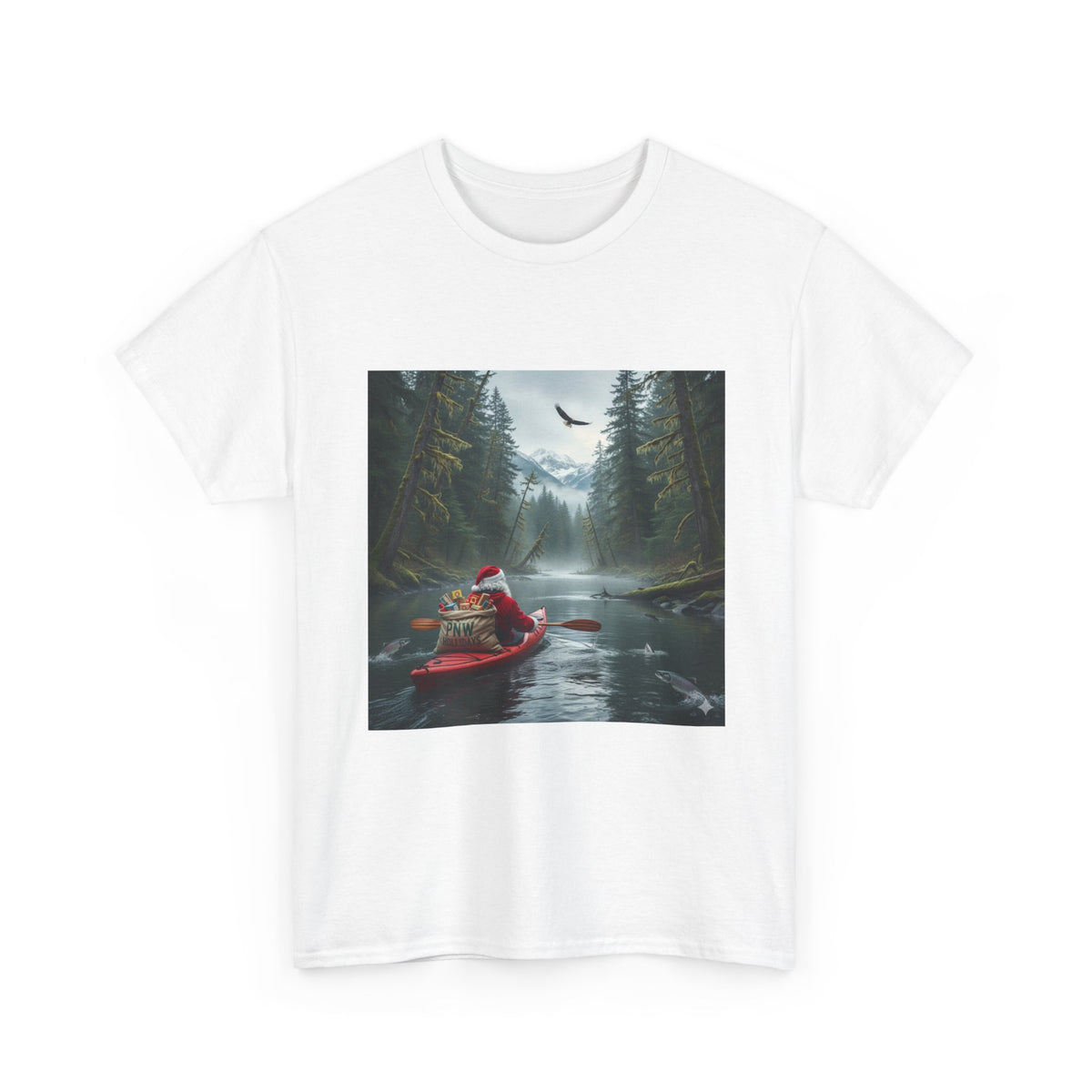 PNW Santa Kayak Tee — Outdoor Christmas Adventure T-Shirt