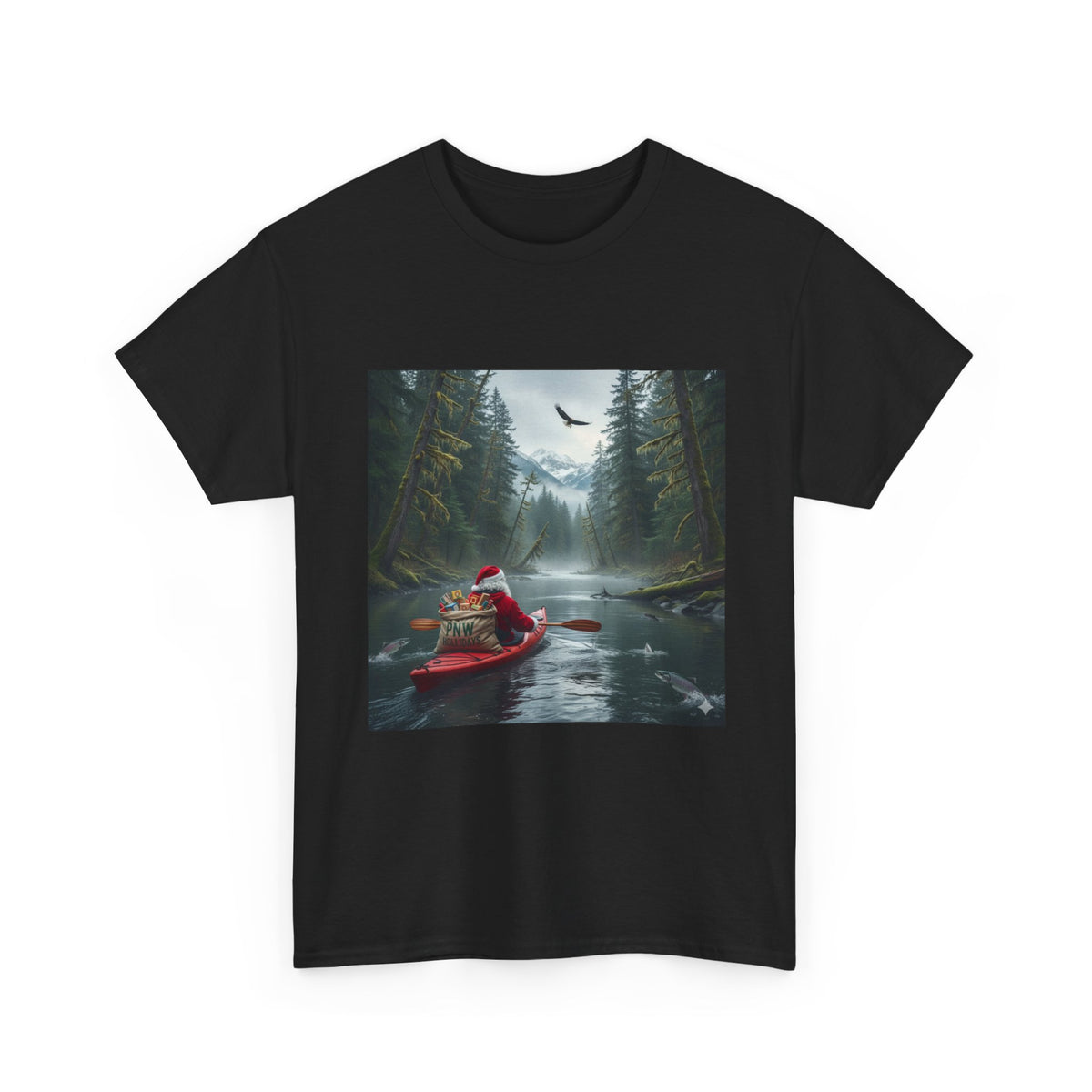 PNW Santa Kayak Tee — Outdoor Christmas Adventure T-Shirt