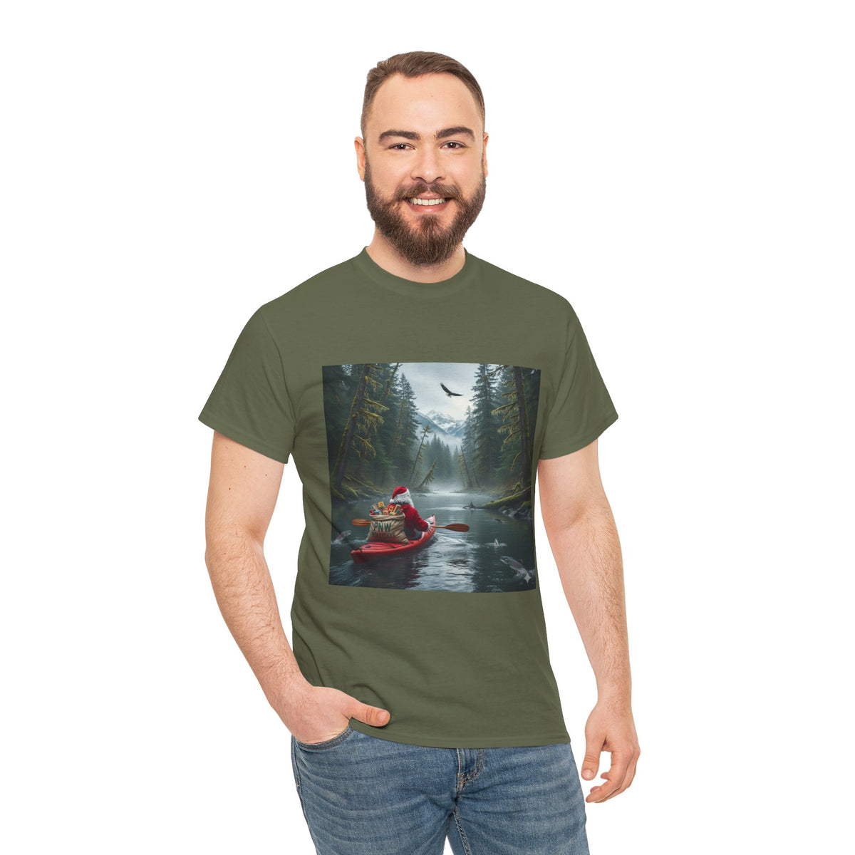 PNW Santa Kayak Tee — Outdoor Christmas Adventure T-Shirt